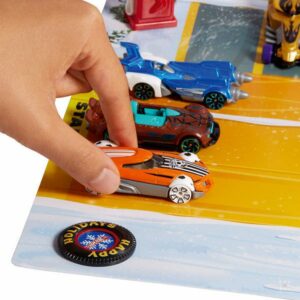 Calendrier de l’Avent Hot Wheels 2025 avec 34 surprises, dont 10 voitures miniatures 1:64 et 24 accessoires, calendrier jouet pour enfant