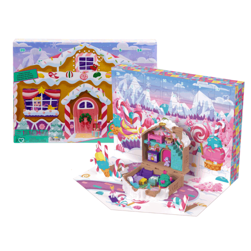 coffret jouet Calendrier de l’Avent Polly Pocket 2025 avec 24 surprises et mini-figurine, décor maison en pain d’épices, idéal pour fille de 4 ans.