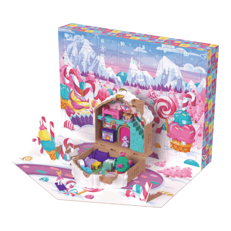 coffret jouet Calendrier de l’Avent Polly Pocket 2025 avec 24 surprises et mini-figurine, décor maison en pain d’épices, idéal pour fille de 4 ans.