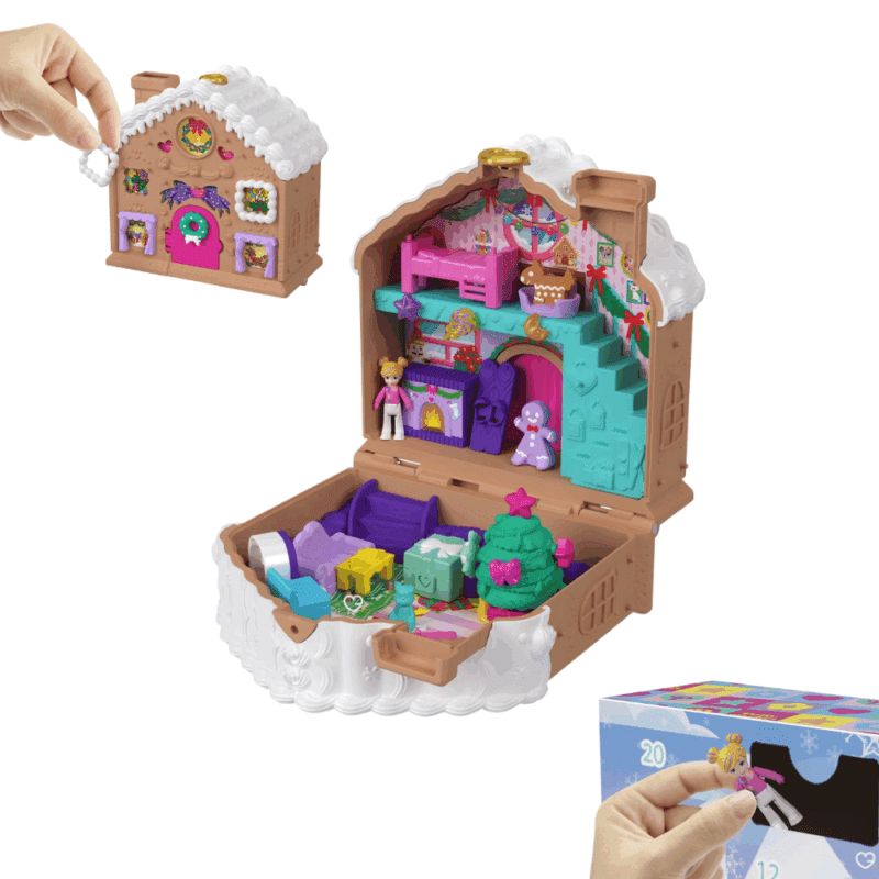 coffret jouet Calendrier de l’Avent Polly Pocket 2025 avec 24 surprises et mini-figurine, décor maison en pain d’épices, idéal pour fille de 4 ans.