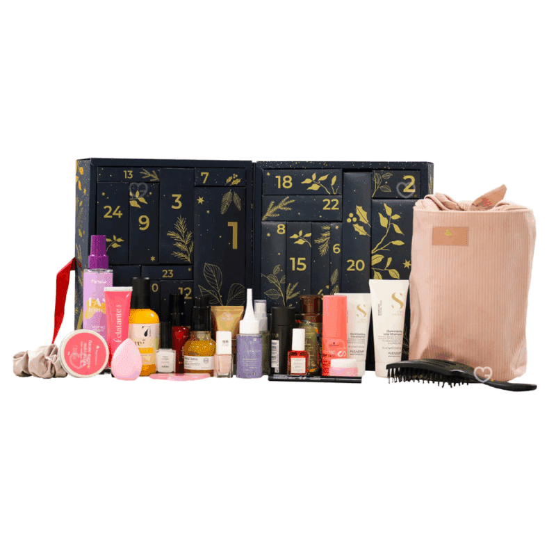 Calendrier de l’Avent Bleu Libellule 2025 avec 24 produits beauté premium : soins capillaires, maquillage, visage, ongles et accessoires, idéal cadeau femme et adolescente.