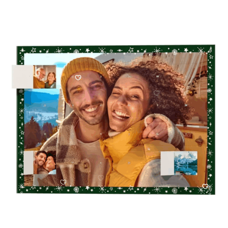 Rappelez-vous de bons souvenirs pendant 24 jours avec ce calendrier de l'avent photo Pixum. 24 photos personnalisées sont cachées derrière les fenêtres de votre calendrier.