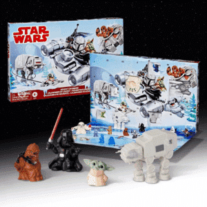 Calendrier de l’Avent Star Wars Micro Force 2025 avec 24 surprises dont 18 mini-figurines et 6 véhicules, décor enneigé pop-up festif idéal pour enfants fans de Star Wars.