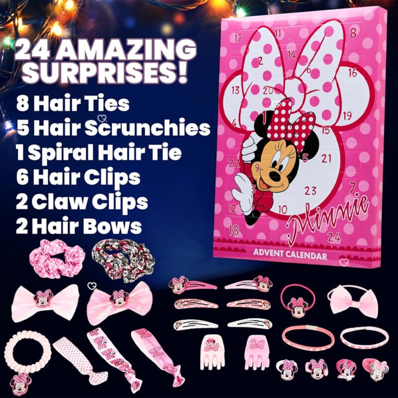 Calendrier de l'Avent Disney Minnie Mouse 2024 contenant des accessoires cheveux pour filles