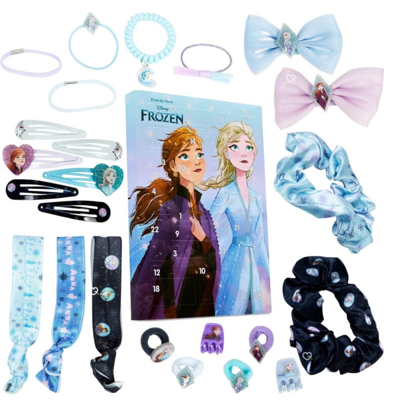 Calendrier de l'Avent la reine des neiges 2024 contenant des accessoires cheveux pour filles