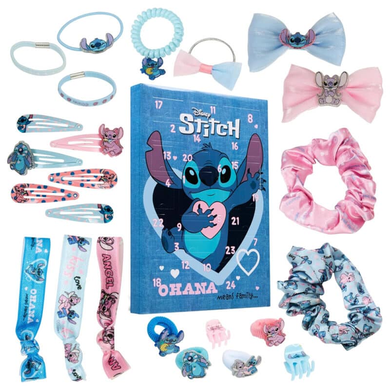 Calendrier de l'Avent la Stitch 2024 contenant des accessoires cheveux pour filles