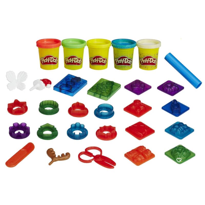 Calendrier de l'Avent Play Doh 2024 contenant 5 grands pots de pate à modeler et des accessoires