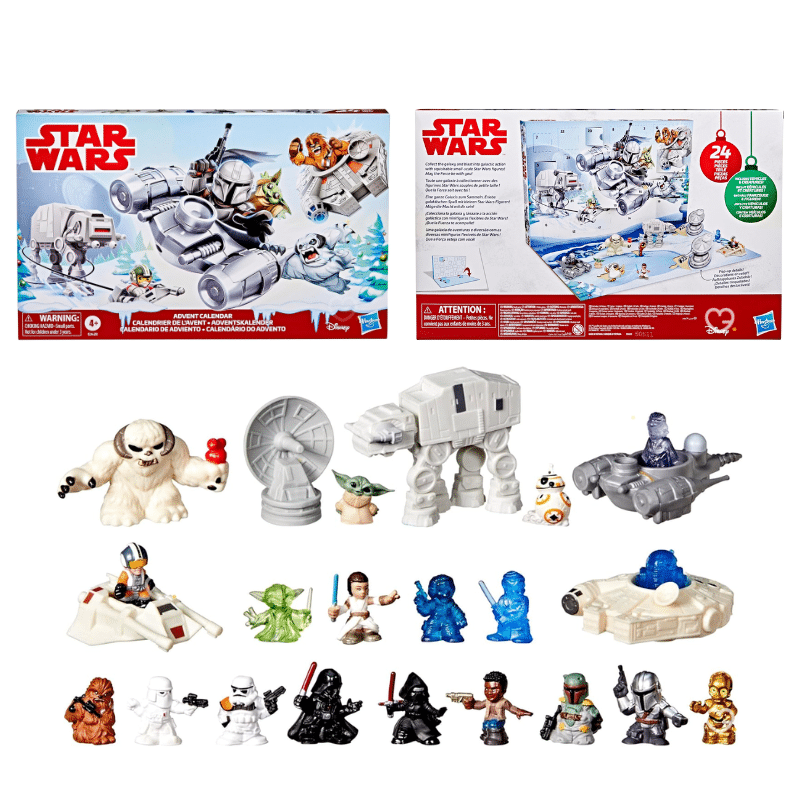 Calendrier de l’Avent Star Wars Micro Force 2025 avec 24 surprises dont 18 mini-figurines et 6 véhicules, décor enneigé pop-up festif idéal pour enfants fans de Star Wars.