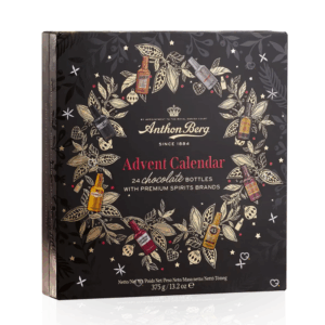Calendrier de l’Avent Anthon Berg 2025 avec 24 chocolats remplis de liqueurs fines, coffret élégant pour adultes gourmets amateurs de spiritueux.
