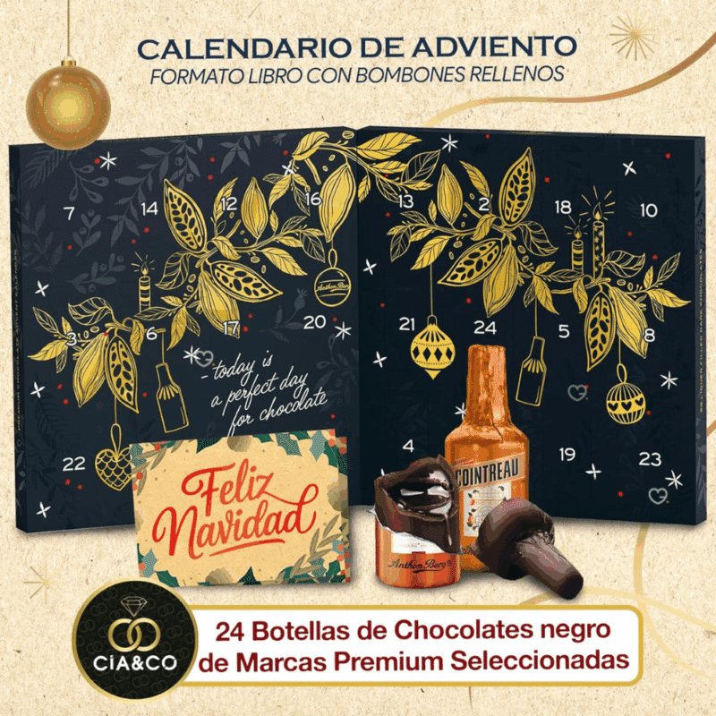 Calendrier de l’Avent Anthon Berg 2025 avec 24 chocolats remplis de liqueurs fines, coffret élégant pour adultes gourmets amateurs de spiritueux.