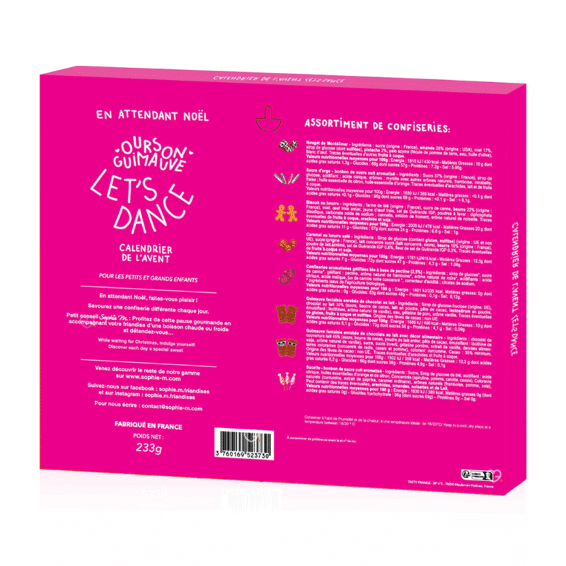 Calendrier de l’Avent Sophie M 2025 au design rétro renfermant 24 confiseries artisanales : nougats, caramels et guimauve chocolat, idéal pour adulte gourmand.