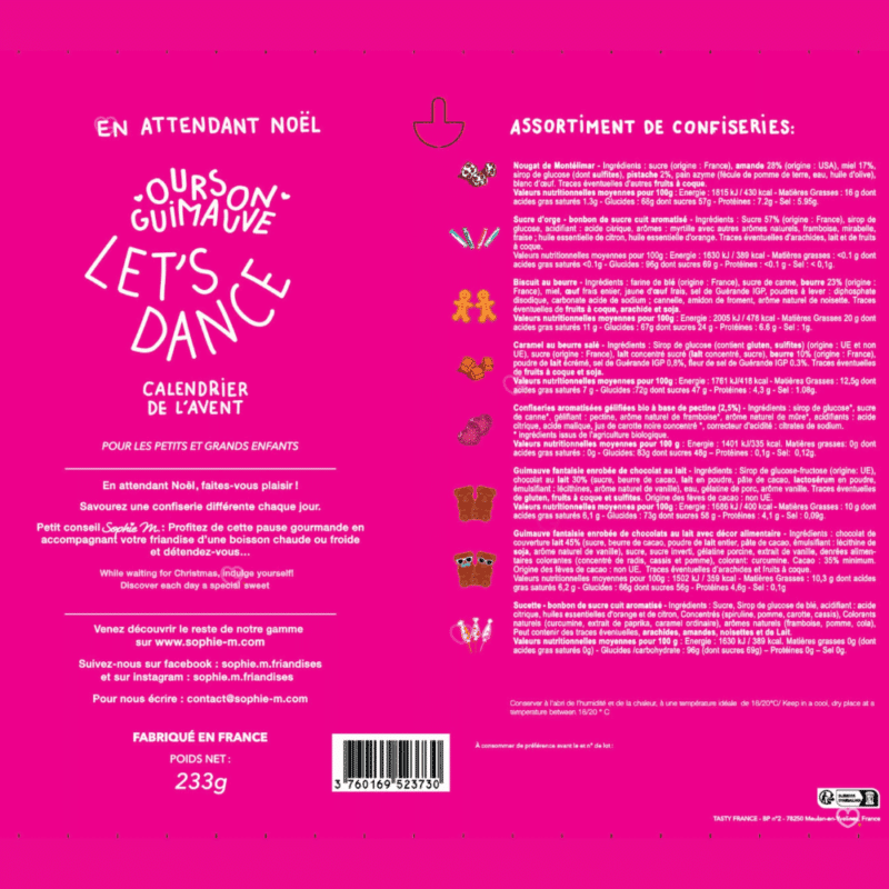 Calendrier de l’Avent Sophie M 2025 au design rétro renfermant 24 confiseries artisanales : nougats, caramels et guimauve chocolat, idéal pour adulte gourmand.