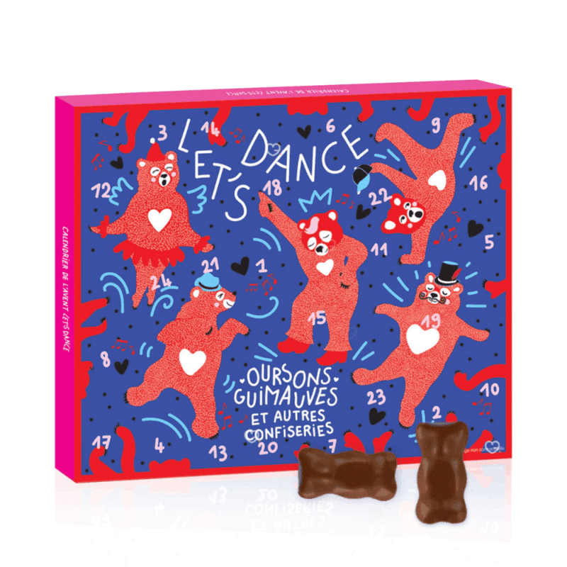 Calendrier de l’Avent Sophie M 2025 au design rétro renfermant 24 confiseries artisanales : nougats, caramels et guimauve chocolat, idéal pour adulte gourmand.