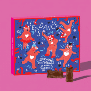 Calendrier de l’Avent Sophie M 2025 au design rétro renfermant 24 confiseries artisanales : nougats, caramels et guimauve chocolat, idéal pour adulte gourmand.