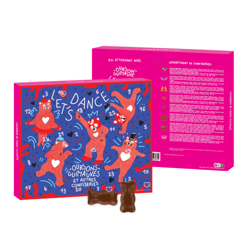 Calendrier de l’Avent Sophie M 2025 au design rétro renfermant 24 confiseries artisanales : nougats, caramels et guimauve chocolat, idéal pour adulte gourmand.