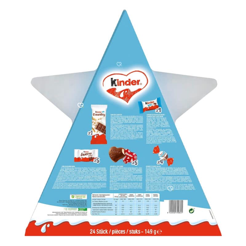 coffret etoile Calendrier de l'Avent Kinder 2024 contenant 24 chocolats au lait
