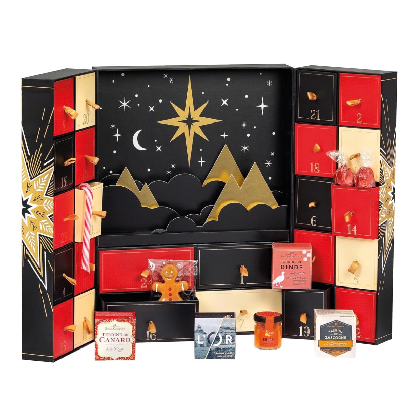 coffret gourmand Calendrier de l'Avent Ducs de Gascogne 2023 terrines; foie gras; chocolat; confiture