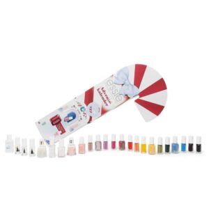 Calendrier de l'avent Essie 2023 en forme de canne sucre d'orge contenant 24 vernis