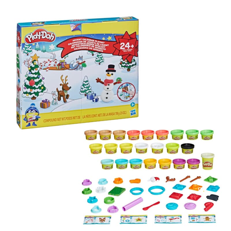 Calendrier de l'Avent Play Doh 2024 contenant des pots de pate à modeler et des accessoires