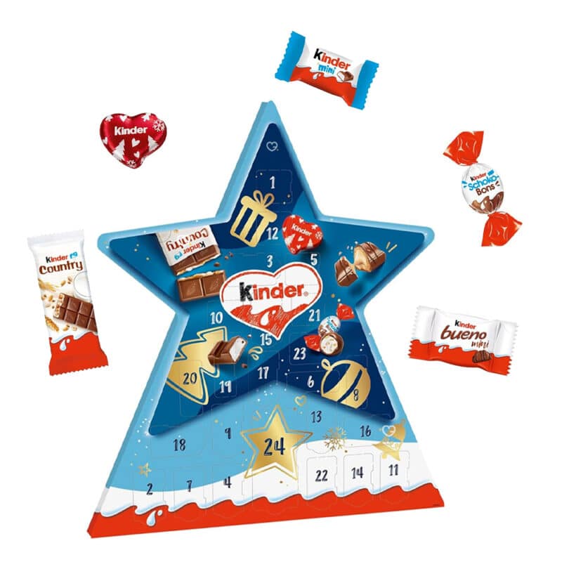 coffret etoile Calendrier de l'Avent Kinder 2024 contenant 24 chocolats au lait