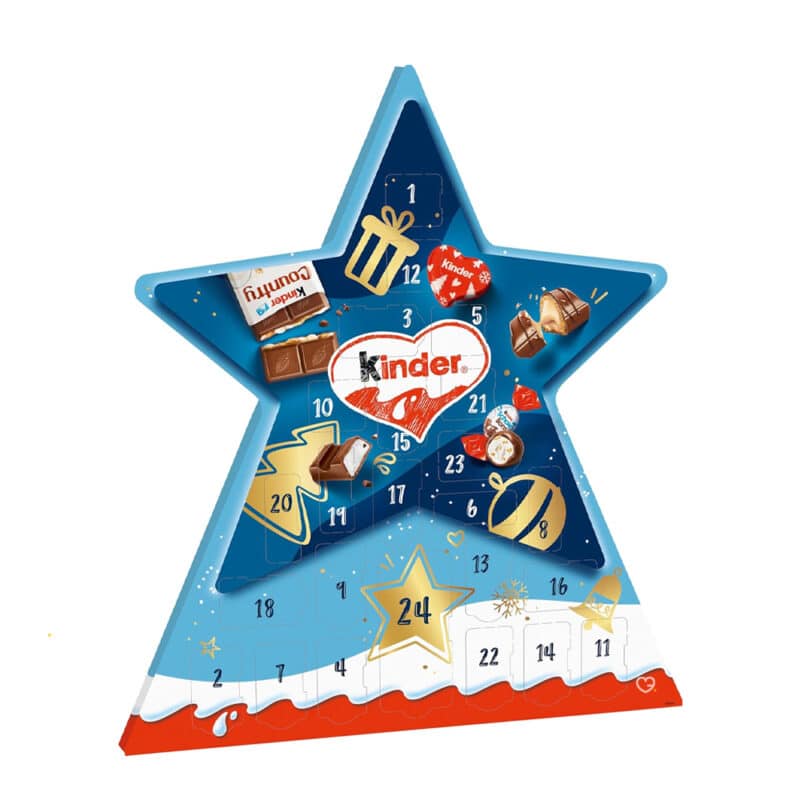 coffret etoile Calendrier de l'Avent Kinder 2024 contenant 24 chocolats au lait