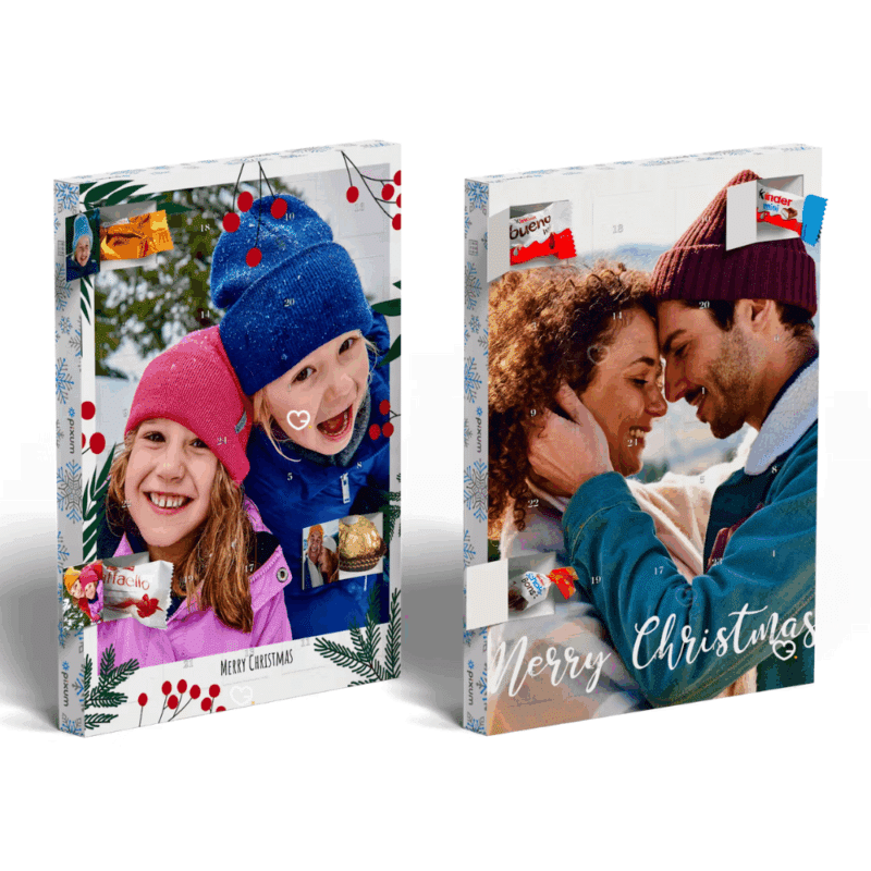 Voici un calendrier de l'Avent photo original à personnaliser sur Pixum avec la photo de votre choix. A l'intérieur ? De délicieux chocolats. Un bon moyen d'allier souvenirs et gourmandises