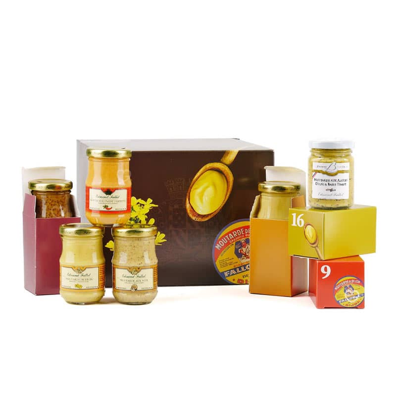 Calendrier de l'Avent original gourmand 2024 avec 24 pots de Moutarde Fallot