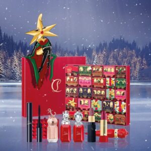 coffret luxe beauté rouge thème de locomotive festive calendrier de l'avent louboutin 2023 maquillage, parfums, accessoires luxueux
