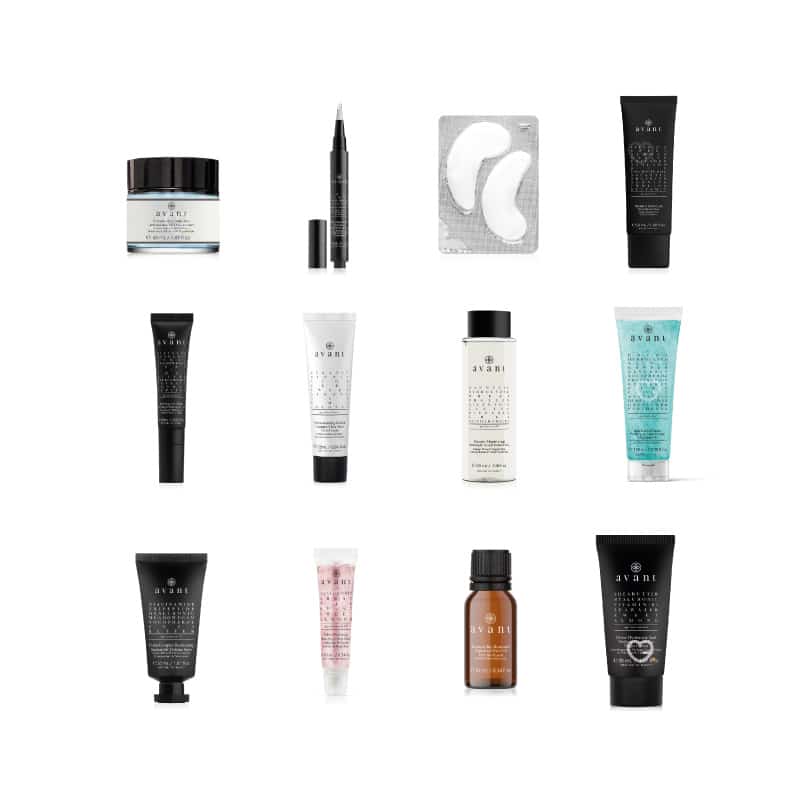 Contenu complet du Calendrier de l'avent Avant Skincare 2024 ouvert avec produits beauté soin visage