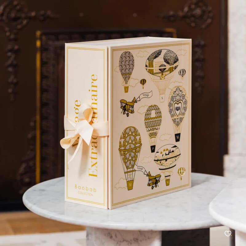 Coffret bougie luxe calendrier de l'avent Baobab 2024 avec 24 mini bougies parfumées, crème mains et savons