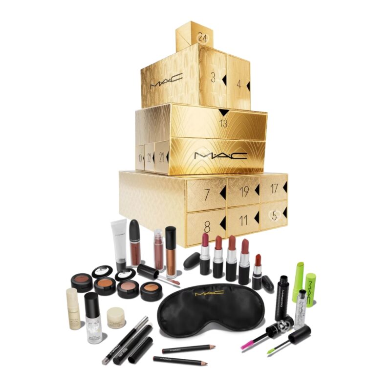 calendrier de l'avent mac cosmetics 2024 coffret boite or contenant 24 produits beauté de maquillage pour femme