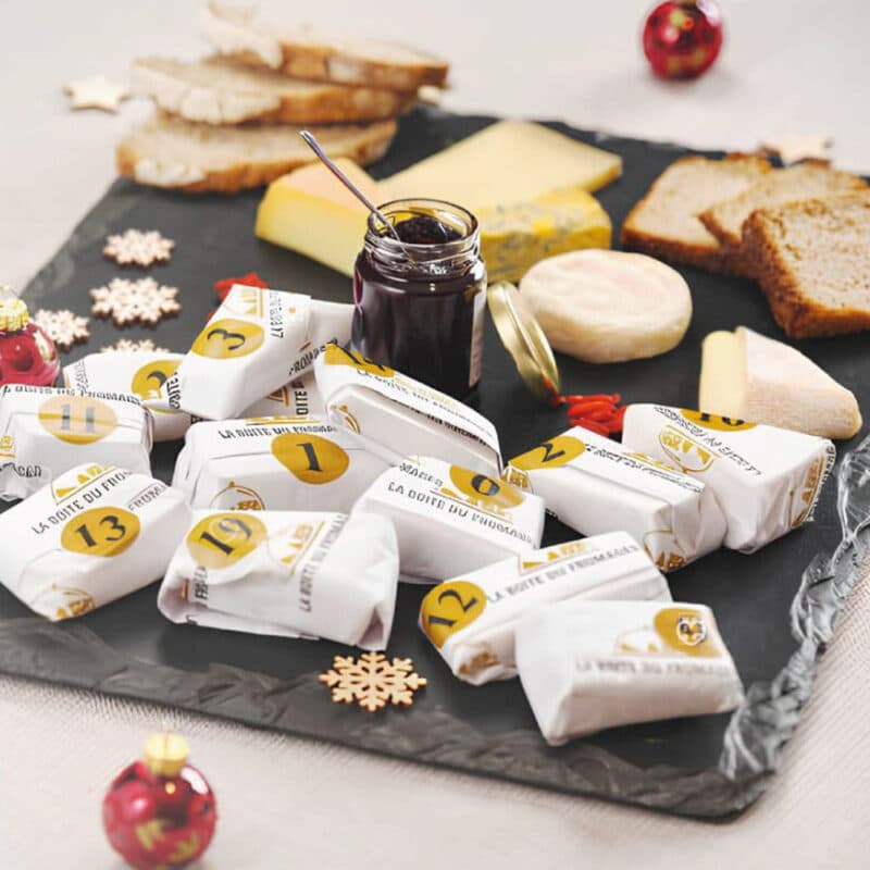 Coffret bois rond Calendrier de l'avent fromage 2024 la boite du Fromager contenant 24 fromages différents
