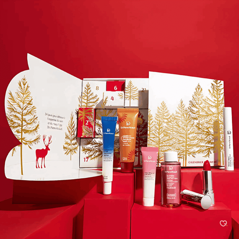 Calendrier de l’Avent Dr Pierre Ricaud 2025 avec 24 soins visage, corps, capillaires et vernis, coffret beauté festif pour femmes élégantes