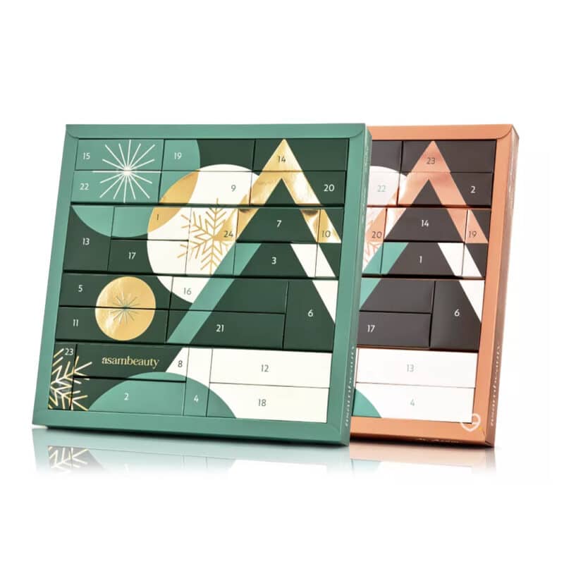 coffrets beauté vert et or calendrier de l'avent asambeauty 2024 avec 24 produits de soins visage et corps ou maquillage