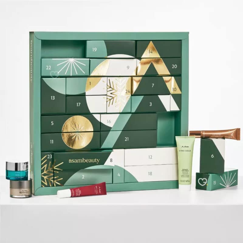 coffrets beauté vert calendrier de l'avent asambeauty 2024 avec 24 produits de soins visage et corps