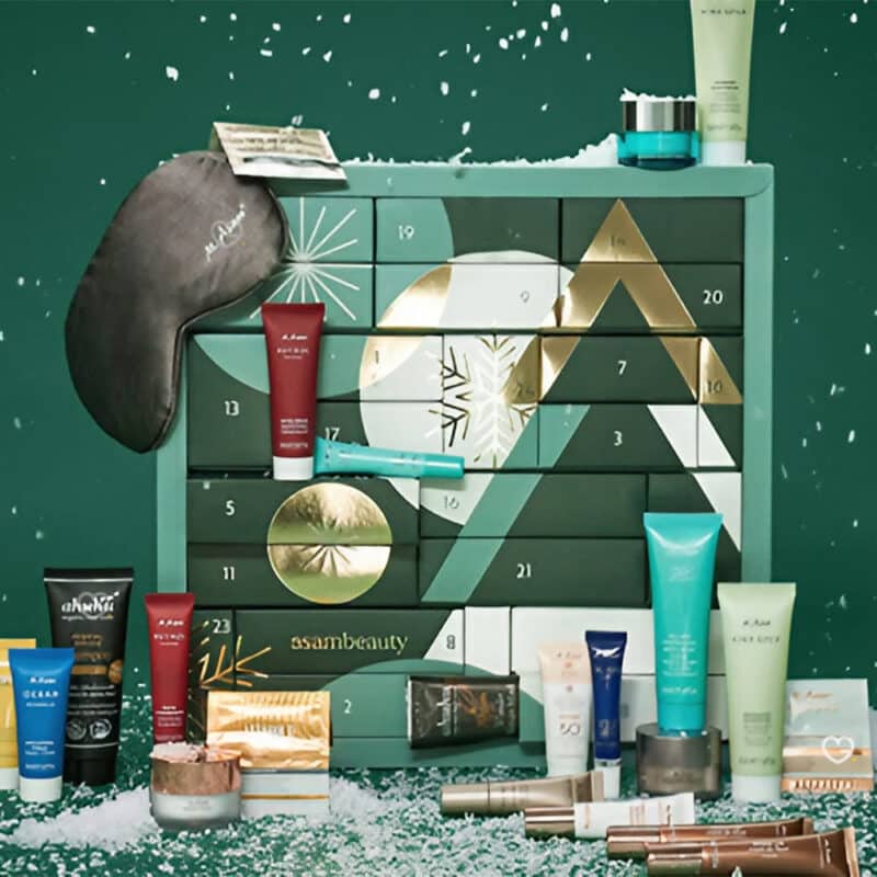 coffrets beauté vert calendrier de l'avent asambeauty 2024 avec 24 produits de soins visage et corps
