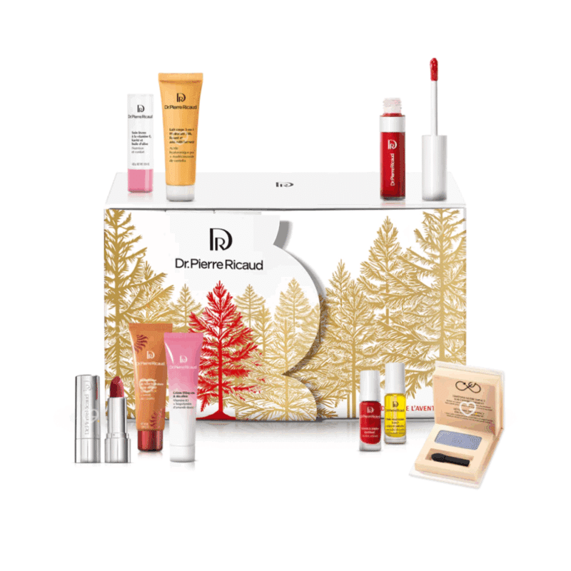 Calendrier de l’Avent Dr Pierre Ricaud 2025 avec 24 soins visage, corps, capillaires et vernis, coffret beauté festif pour femmes élégantes