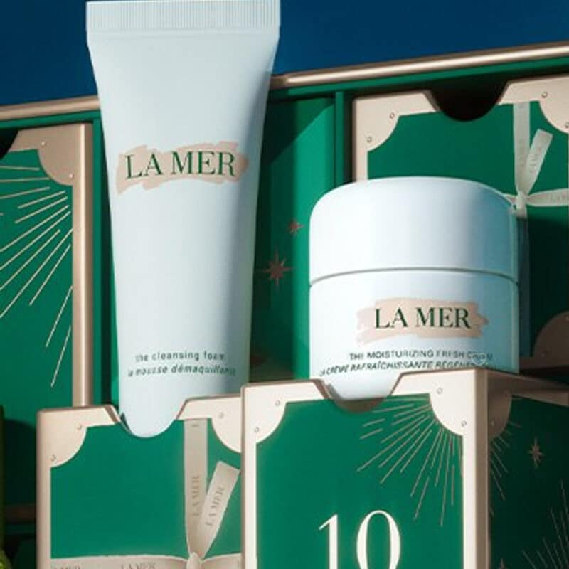 Spoiler du Calendrier de l'avent La Mer 2024 contenant 12 produits beauté de luxe pour soins visage
