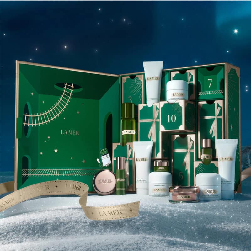Spoiler du Calendrier de l'avent La Mer 2024 contenant 12 produits beauté de luxe pour soins visage