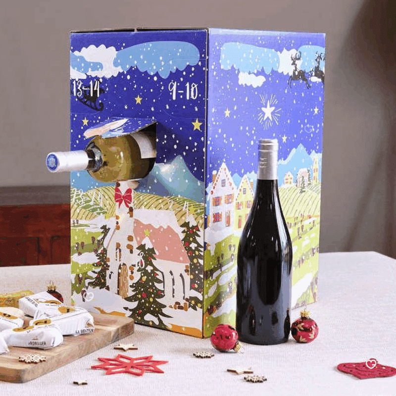 Calendrier de l'Avent Vin 2025 La Boite du Fromager contenant 12 bouteilles de vin de 75cl idéal cadeau couple, homme