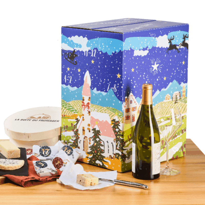 Calendrier de l'Avent Vin 2025 La Boite du Fromager contenant 12 bouteilles de vin de 75cl idéal cadeau couple, homme