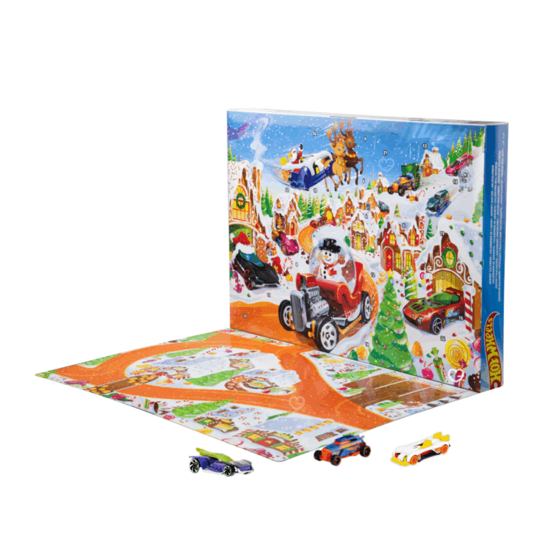 Calendrier de l’Avent Hot Wheels 2025 avec 34 surprises, dont 10 voitures miniatures 1:64 et 24 accessoires, calendrier jouet pour enfant