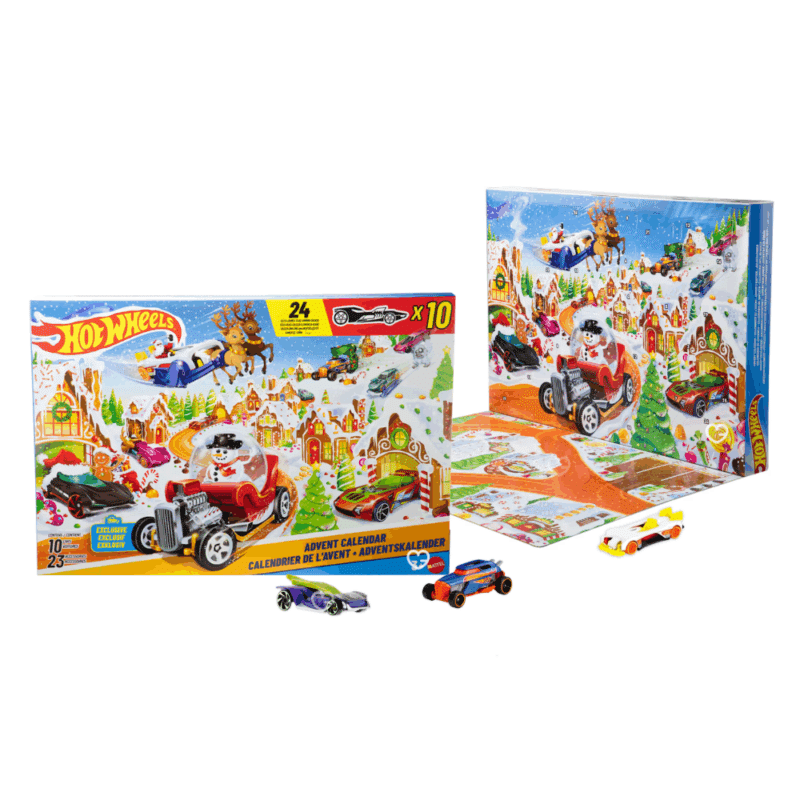 Calendrier de l’Avent Hot Wheels 2025 avec 34 surprises, dont 10 voitures miniatures 1:64 et 24 accessoires, calendrier jouet pour enfant