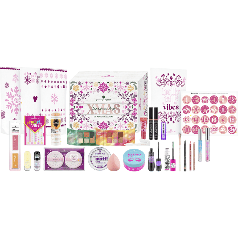 Calendrier de l’Avent Essence DIY 2025 avec 24 surprises beauté maquillage et accessoires, sachets kraft personnalisables et stickers festifs idéal cadeau jeune fille