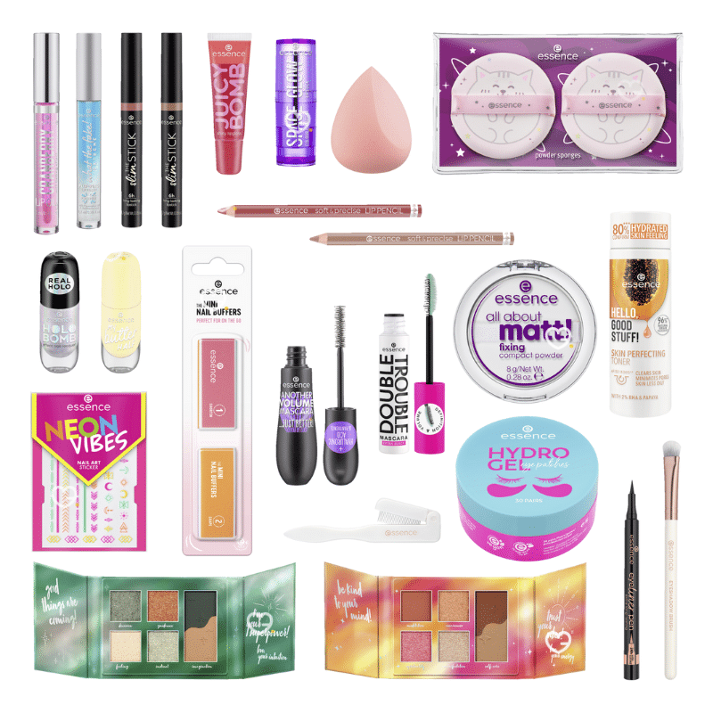 Calendrier de l’Avent Essence DIY 2025 avec 24 surprises beauté maquillage et accessoires, sachets kraft personnalisables et stickers festifs idéal cadeau jeune fille