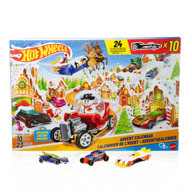 Calendrier de l’Avent Hot Wheels 2025 avec 34 surprises, dont 10 voitures miniatures 1:64 et 24 accessoires, calendrier jouet pour enfant