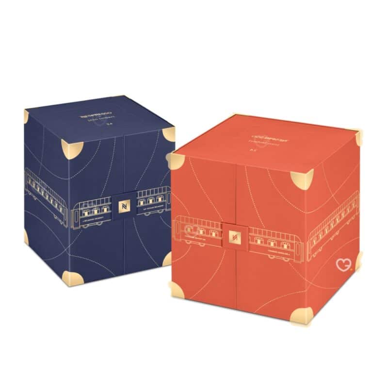 coffret rouge et bleu edition Jean Imbert Calendrier de l'Avent Nespresso 2024 capsules café original et vertuo