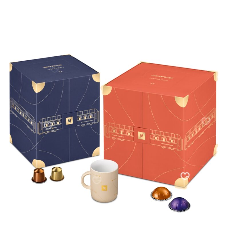 coffret rouge et bleu edition Jean Imbert Calendrier de l'Avent Nespresso 2024 capsules café original et vertuo