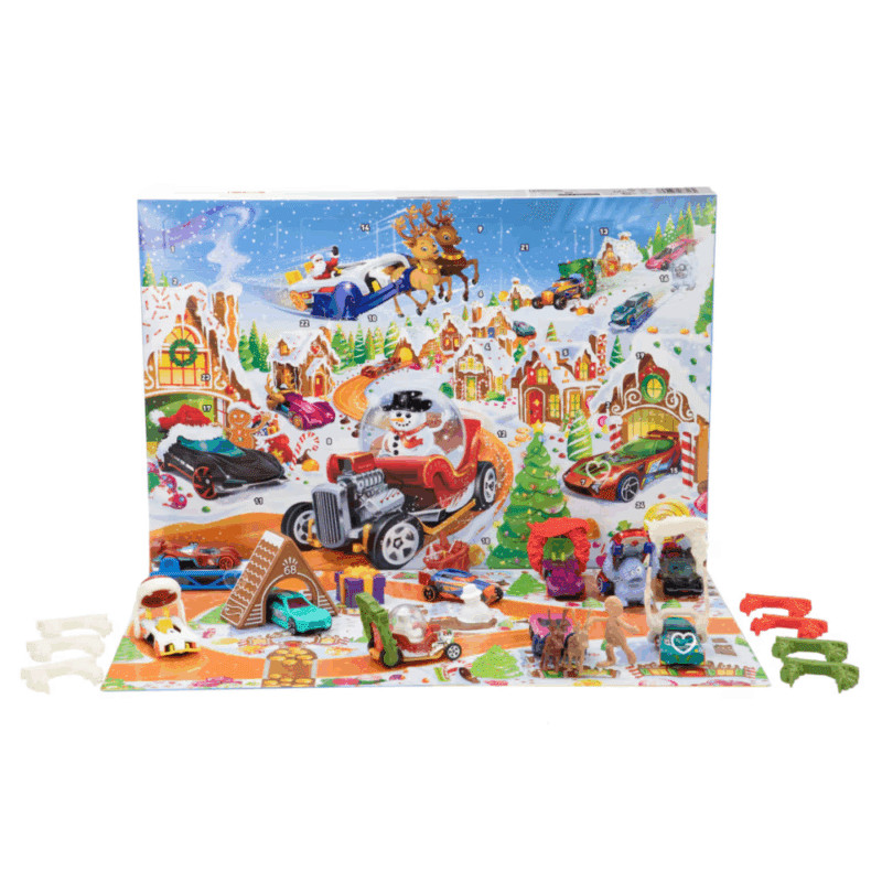 Calendrier de l’Avent Hot Wheels 2025 avec 34 surprises, dont 10 voitures miniatures 1:64 et 24 accessoires, calendrier jouet pour enfant