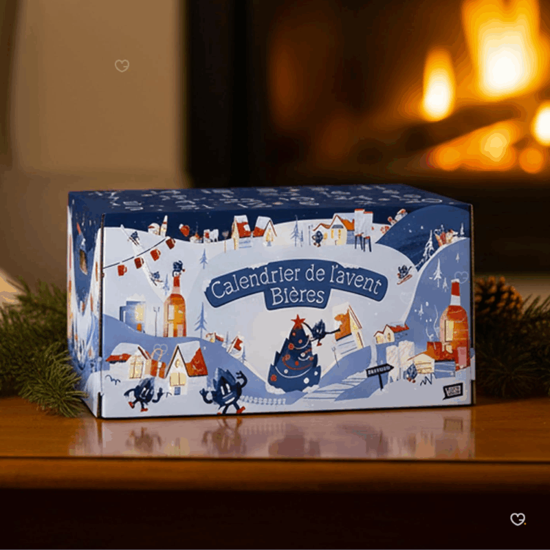 Calendrier de l’Avent V and B 2025 contenant 24 bières artisanales françaises et internationales, idéal pour amateurs de bière curieux.